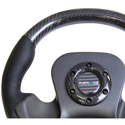 NRG Carbon Fiber Steering Wheel | 320mm CF Center Plate & Two-Tone Carbon w/Leather Trim Handles - JDMuscleSteering Wheel Components171422