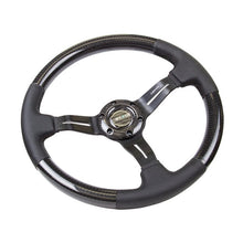 NRG Carbon Fiber Steering Wheel | 350mm / 1.5in. Deep Leather Trim w/Blk Stitch & Slit Cutout Spokes - JDMuscleSteering Wheel Components171419