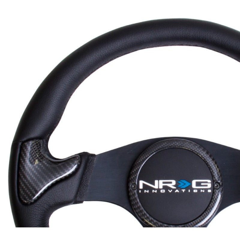 NRG Carbon Fiber Steering Wheel | 350mm Blk Frame Blk Stitching w/Rubber Cover Horn Button - JDMuscleHorns171426