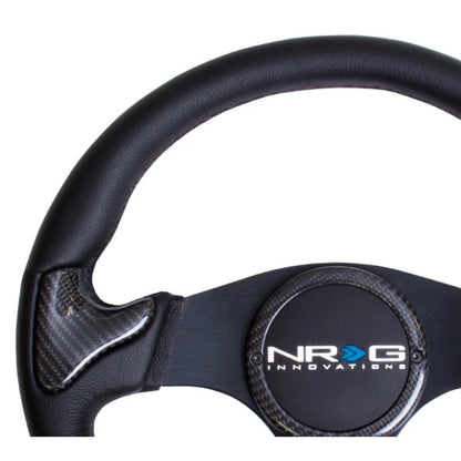 NRG Carbon Fiber Steering Wheel | 350mm Blk Frame Blk Stitching w/Rubber Cover Horn Button - JDMuscleHorns171426