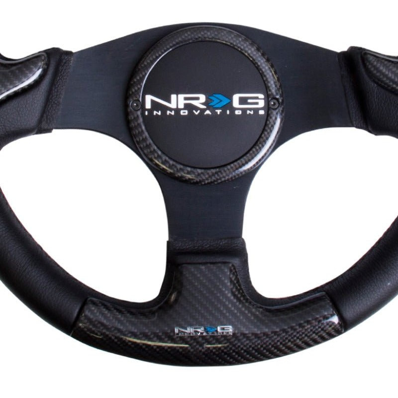NRG Carbon Fiber Steering Wheel | 350mm Blk Frame Blk Stitching w/Rubber Cover Horn Button - JDMuscleHorns171426