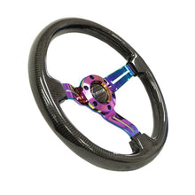 NRG Carbon Fiber Steering Wheel | 350mm / 1.5in. Deep Neochrome 3-Spoke Design w/Slit Cuts - JDMuscleSteering Wheels171425