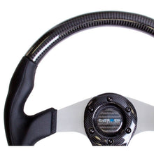 NRG Carbon Fiber Steering Wheel | 350mm Silver Oval Shape w/Leather Trim - JDMuscleSteering Wheel Components171431