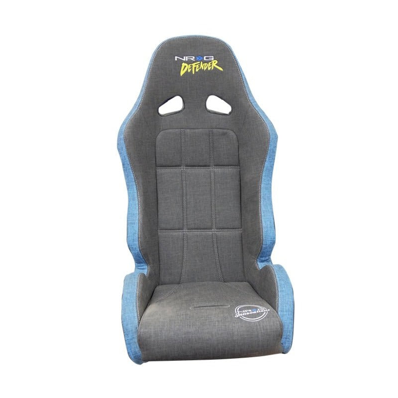NRG Defender Seat/ Water Resistant Steel Frame Suspension - Gray w/ Blue Trim w/ Defender Logo - JDMuscleSeatsnrgDF-100GY-S