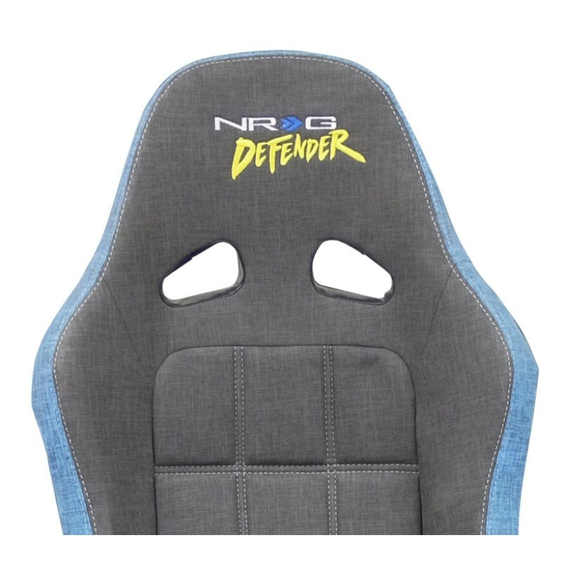 NRG Defender Seat/ Water Resistant Steel Frame Suspension - Gray w/ Blue Trim w/ Defender Logo - JDMuscleSeatsnrgDF-100GY-S