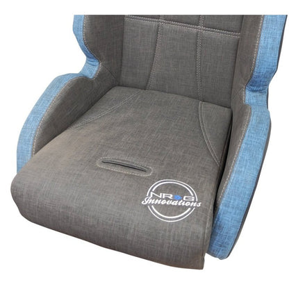 NRG Defender Seat/ Water Resistant Steel Frame Suspension - Gray w/ Blue Trim w/ Defender Logo - JDMuscleSeatsnrgDF-100GY-S