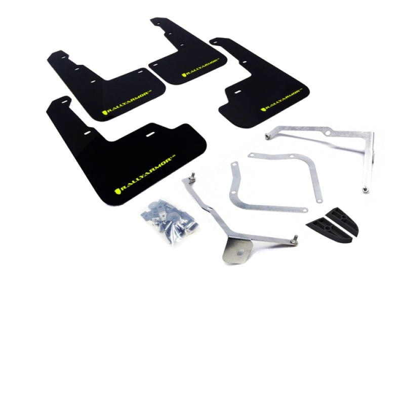 Rally Armor [15-21 WRX/STI] Black UR Mud Flap w/Green Logo - JDMuscleMudflapsralMF32-UR-BLK/CGN