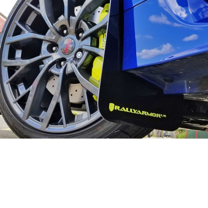Rally Armor [15-21 WRX/STI] Black UR Mud Flap w/Green Logo - JDMuscleMudflapsralMF32-UR-BLK/CGN