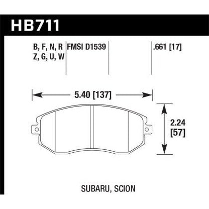 Hawk 11-14 WRX / 13-22 BRZ / 2013 Legacy 2.5i / 2013 Crosstrek HPS 5.0 Front Brake Pads | HB711B.661
