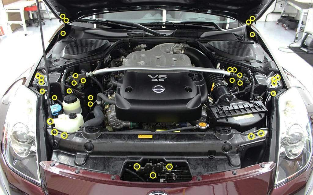 Stage 1 Titanium Hardware Engine Bay Kit - Nissan 350Z (2003 - 2006) - JDMuscleHardware KitsNIS-009-Ti-POLPolished