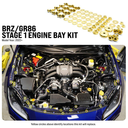 Stage 1 Titanium Hardware Engine Bay Kit - Toyota GR86/Subaru BRZ (2022+) - JDMuscleHardware KitsTOY-043-Ti-GLDGold