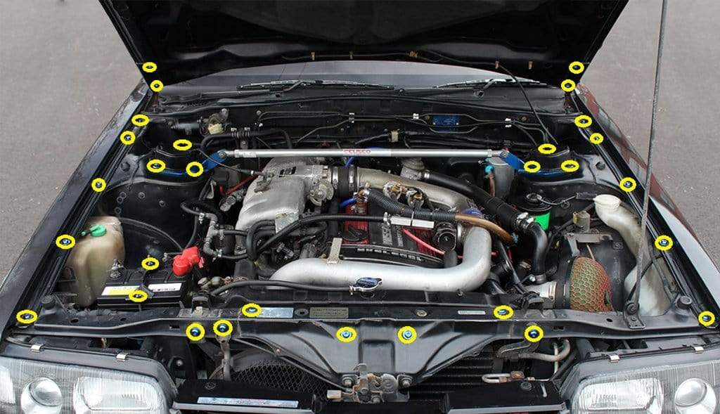 Titanium Hardware Engine Bay Kit - Nissan Skyline GTS - R (R31) - JDMuscleHardware KitsNIS-040-Ti-POLPolished