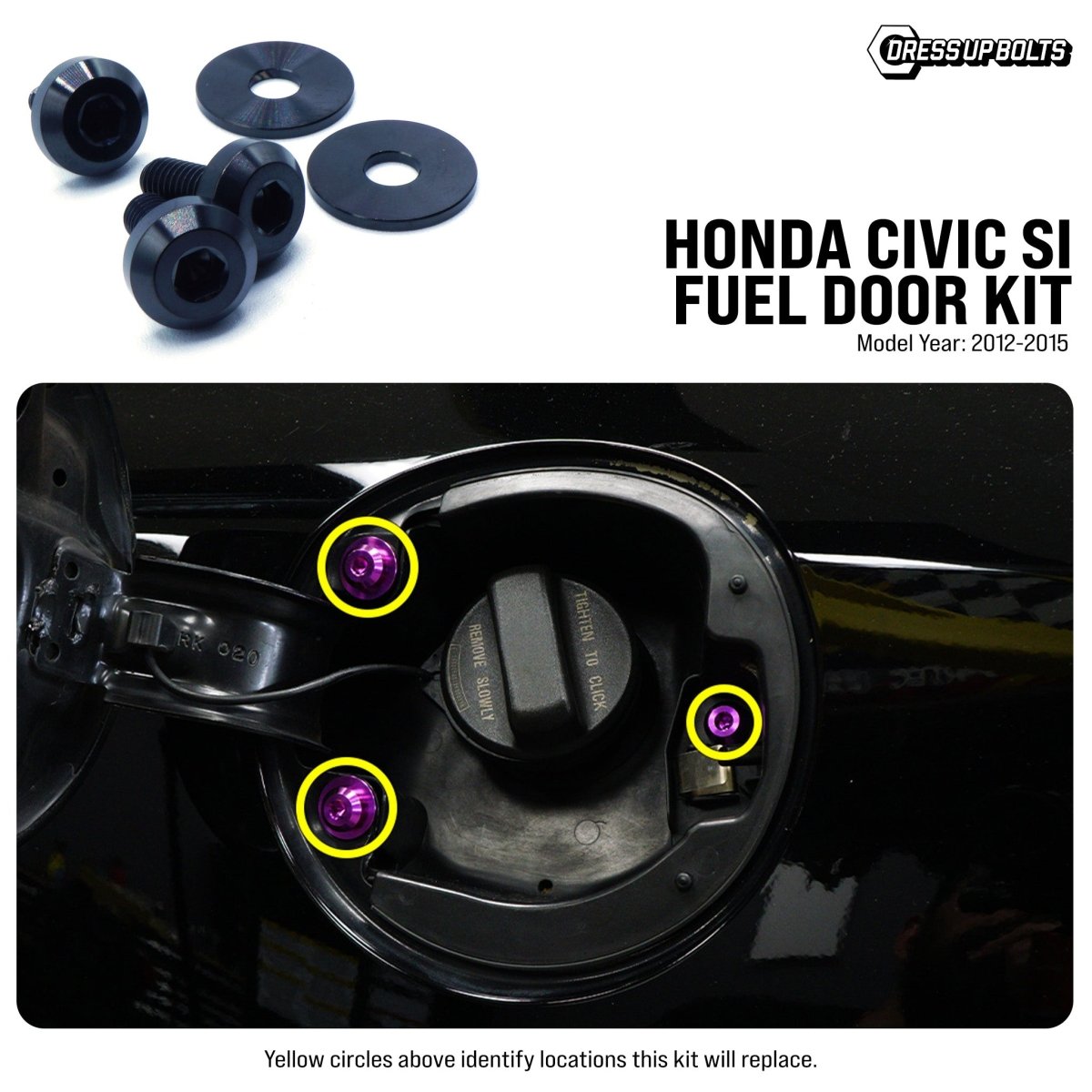 Titanium Hardware Fuel Door Kit - Honda Civic Si (2012 - 2015) - JDMuscleHardware KitsHON-081-Ti-BLKBlack