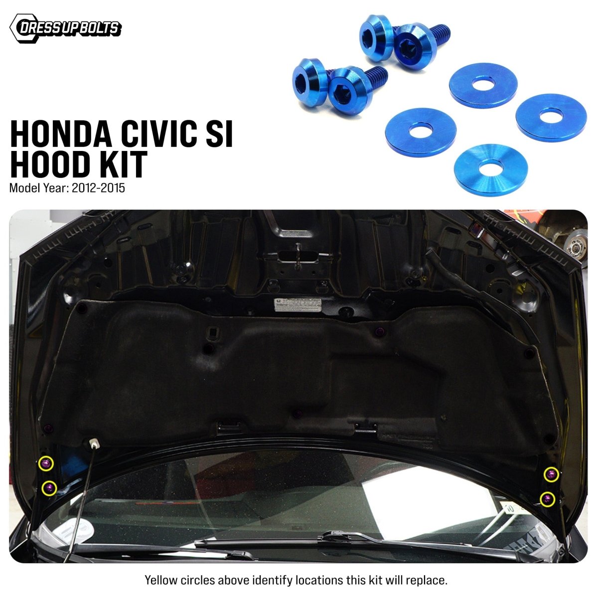 Titanium Hardware Hood Kit - Honda Civic Si (2012 - 2015) - JDMuscleHardware KitsHON-078-Ti-BLUBlue