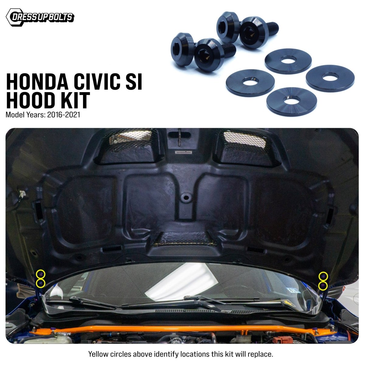 Titanium Hardware Hood Kit - Honda Civic Si (2016 - 2021) - JDMuscleHardware KitsHON-054-Ti-BLKBlack