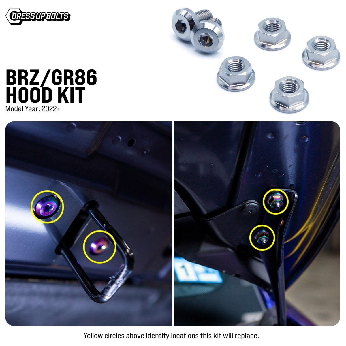Titanium Hardware Hood Kit - Toyota GR86/Subaru BRZ (2022+) - JDMuscleHardware KitsTOY-045-Ti-POLPolished
