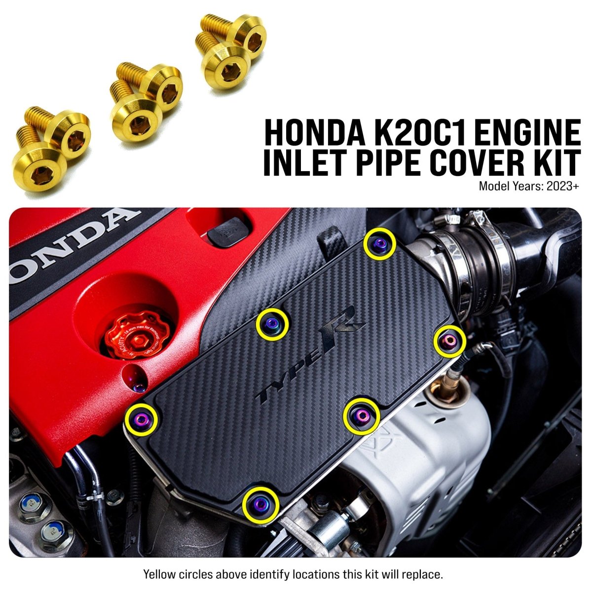 Titanium Hardware Inlet Pipe Cover Kit - Honda K20C1 Engine - JDMuscleHardware KitsHON-100-Ti-GLDGold