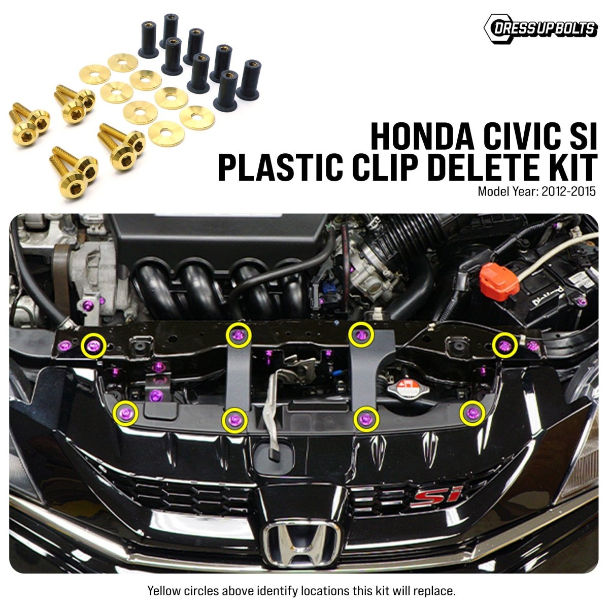 Titanium Hardware Plastic Clip Delete Kit - Honda Civic Si (2012 - 2015) - JDMuscleHardware KitsHON-077-Ti-GLDGold