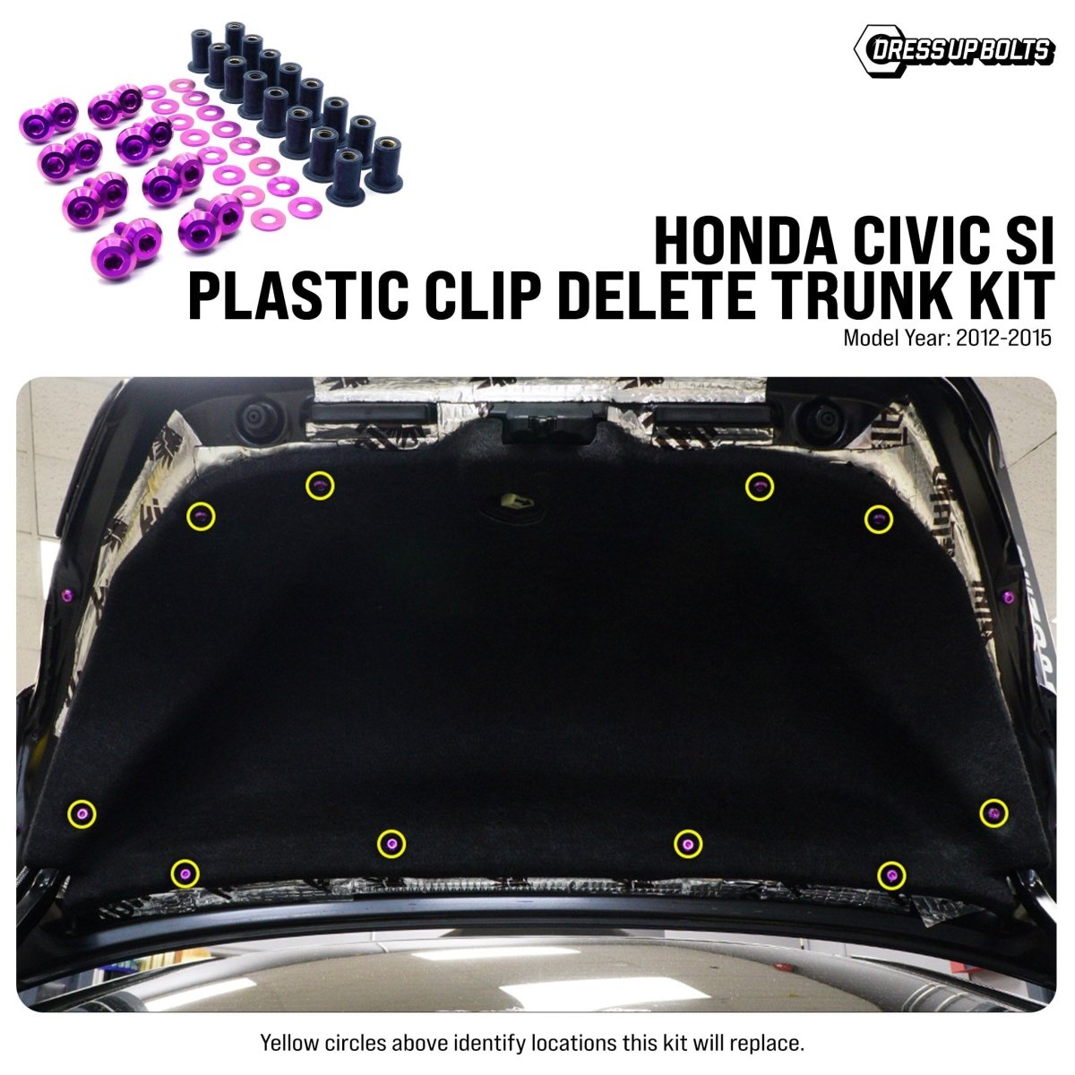 Titanium Hardware Plastic Clip Delete Trunk Kit - Honda Civic Si (2012 - 2015) - JDMuscleHardware KitsHON-083-Ti-PRPPurple