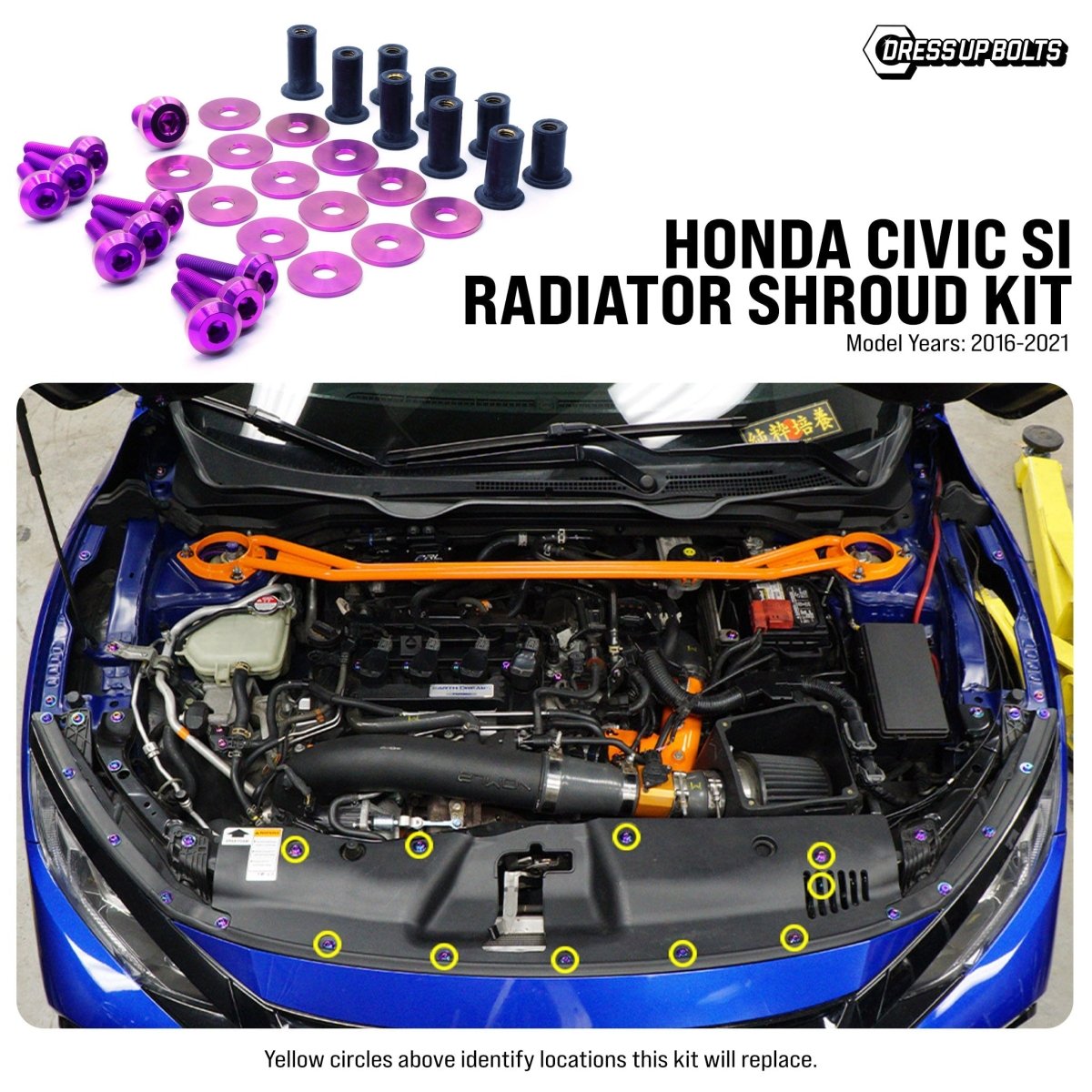 Titanium Hardware Radiator Shroud Kit - Honda Civic Si (2016 - 2021) - JDMuscleHardware KitsHON-060-Ti-PRPPurple