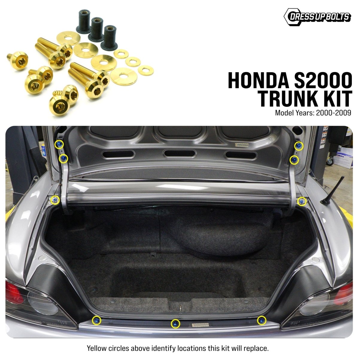 Titanium Hardware Trunk Kit - Honda S2000 (2000 - 2009) - JDMuscleHardware KitsHON-045-Ti-GLDGold