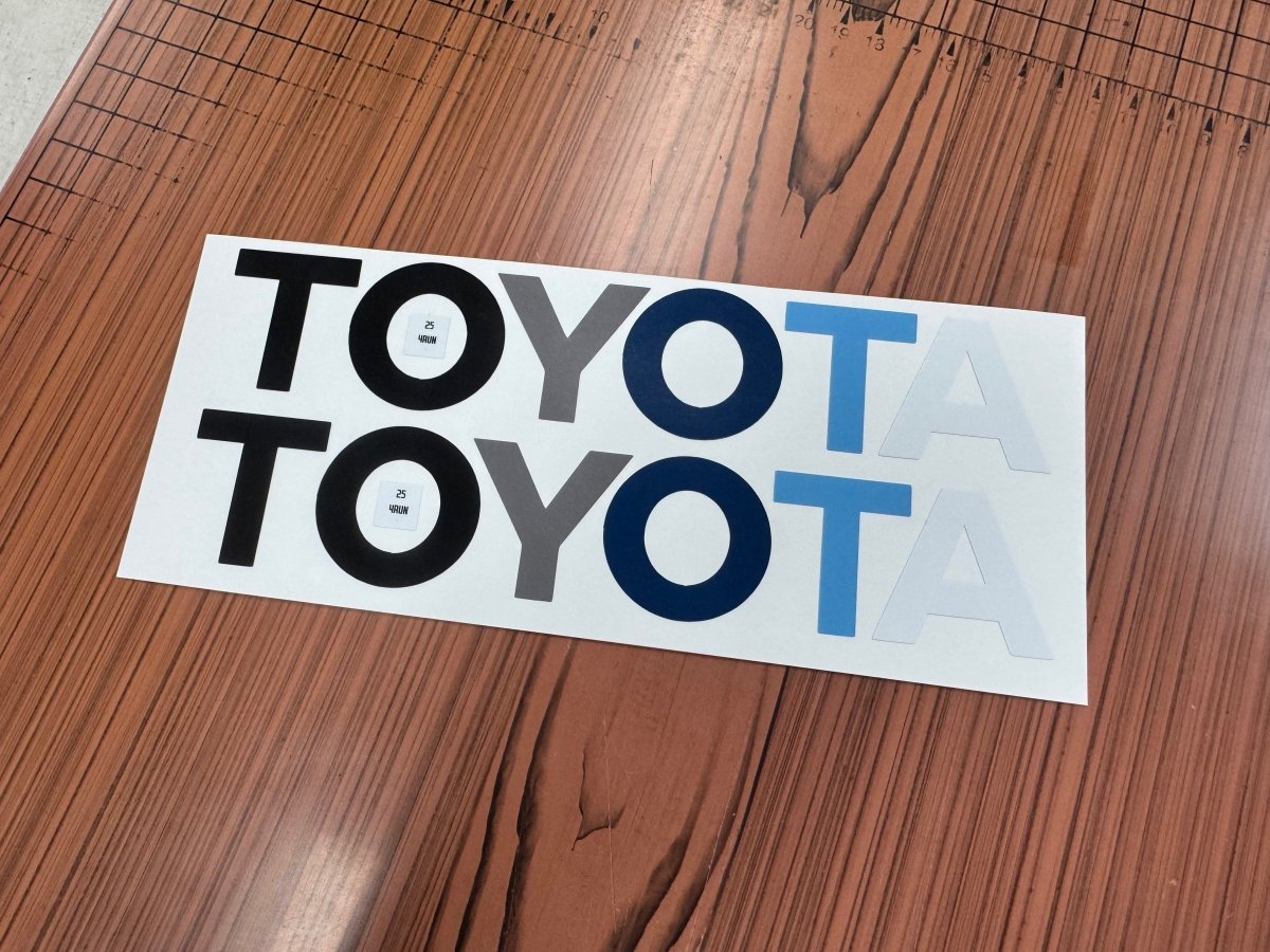 TOYOTA Front Door Sill Letter Overlays - 2024+ Tacoma / 2025+ 4Runner - JDMuscleEmblems254RUN-DS-TOYOTA-TRIBV2Tri Bar Blue Version 2