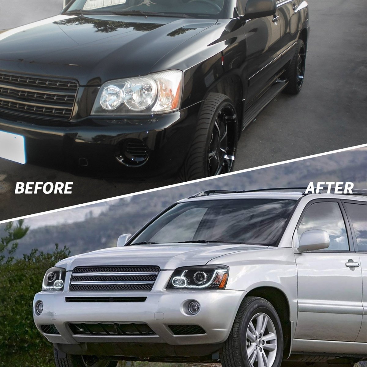 VLAND 01 - 07 Highlander 1st Gen XU20 | Fit For US Models LED Projector Headlights - JDMuscleHeadlightYAA-HLD-0264RHD-P01RHDDual Beam Black Housing