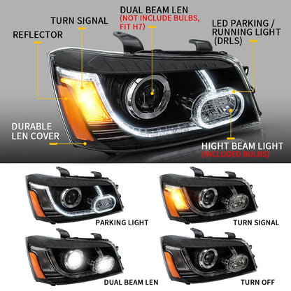 VLAND 01 - 07 Highlander 1st Gen XU20 | Fit For US Models LED Projector Headlights - JDMuscleHeadlightYAA-HLD-0264RHD-P01RHDDual Beam Black Housing