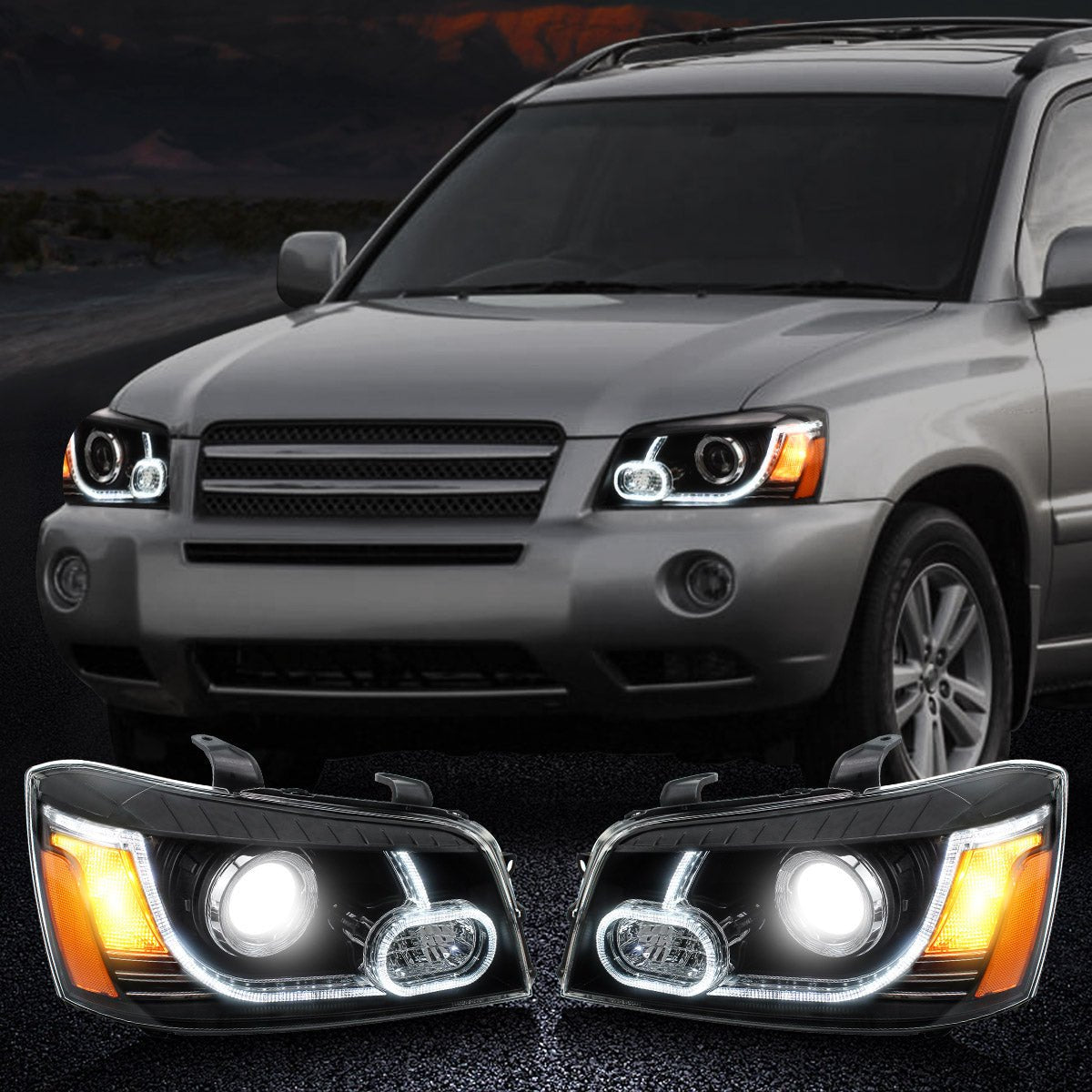 VLAND 01 - 07 Highlander 1st Gen XU20 | Fit For US Models LED Projector Headlights - JDMuscleHeadlightYAA-HLD-0264LHD-P01LHDDual Beam Black Housing