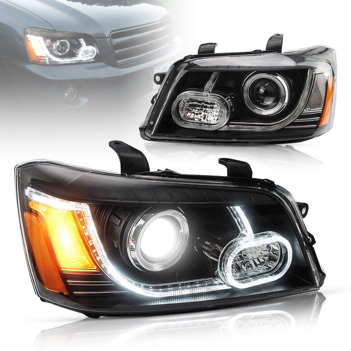 VLAND 01 - 07 Highlander 1st Gen XU20 | Fit For US Models LED Projector Headlights - JDMuscleHeadlightYAA-HLD-0264RHD-P01RHDDual Beam Black Housing