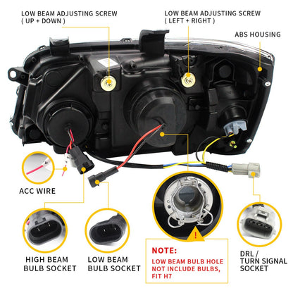 VLAND 01 - 07 Highlander 1st Gen XU20 | Fit For US Models LED Projector Headlights - JDMuscleHeadlightYAA-HLD-0264RHD-P01RHDDual Beam Black Housing