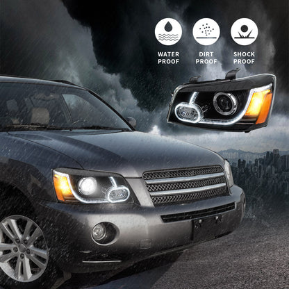 VLAND 01 - 07 Highlander 1st Gen XU20 | Fit For US Models LED Projector Headlights - JDMuscleHeadlightYAA-HLD-0264RHD-P01RHDDual Beam Black Housing