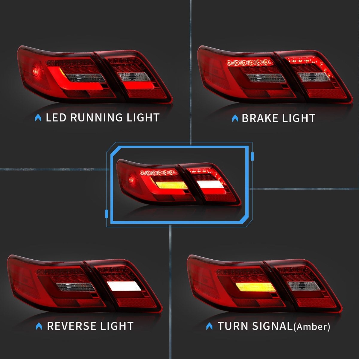 VLAND 06 - 11 Camry XV40 Gen Sedan Full LED Tail Lights - JDMuscleTaillightYAB-KMR-0192RC-P01Red Clear