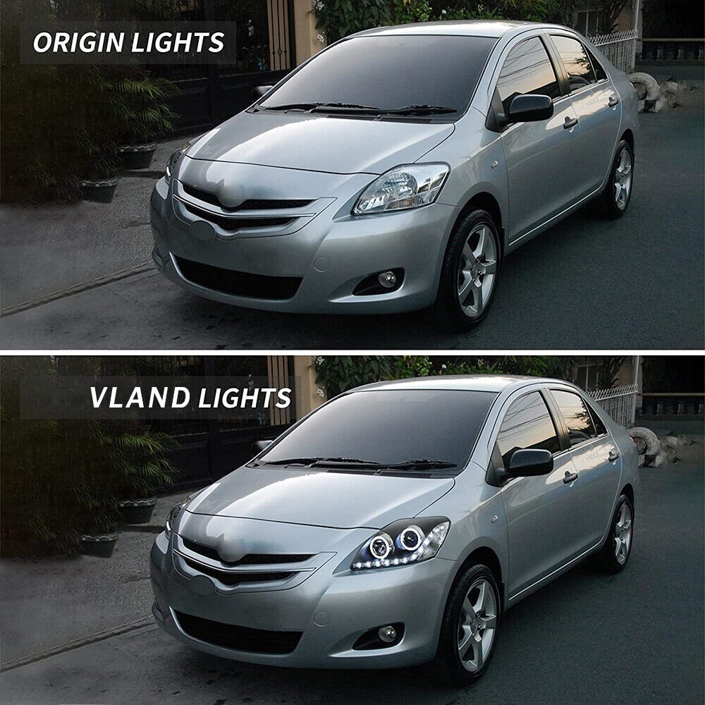 VLAND 07 - 12 Yaris Sedan Only 2nd Gen XP90 | Bulbs Not Included Projector Headlights - JDMuscleHeadlightYAA-VC-0172-P01LHD Regular Housing