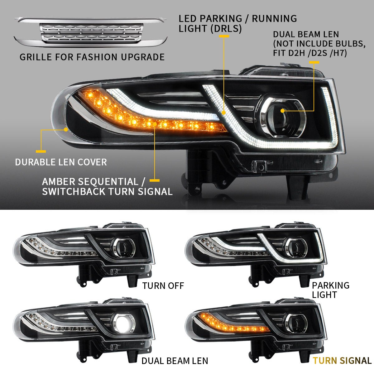 VLAND 07 - 15 Fj Cruiser LED Headlights With Grille | Bulbs Not Included - JDMuscleHeadlightYAA-FJ-0249AGLHD-BL-P01Headlights with Black GrilleLHD