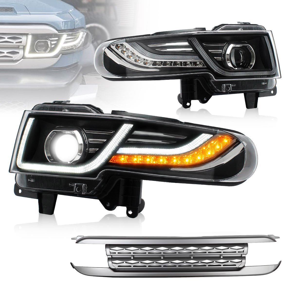 VLAND 07 - 15 Fj Cruiser LED Headlights With Grille | Bulbs Not Included - JDMuscleHeadlightYAA-FJ-0249AGLHD-Sil-P01Headlights with Silver GrilleLHD