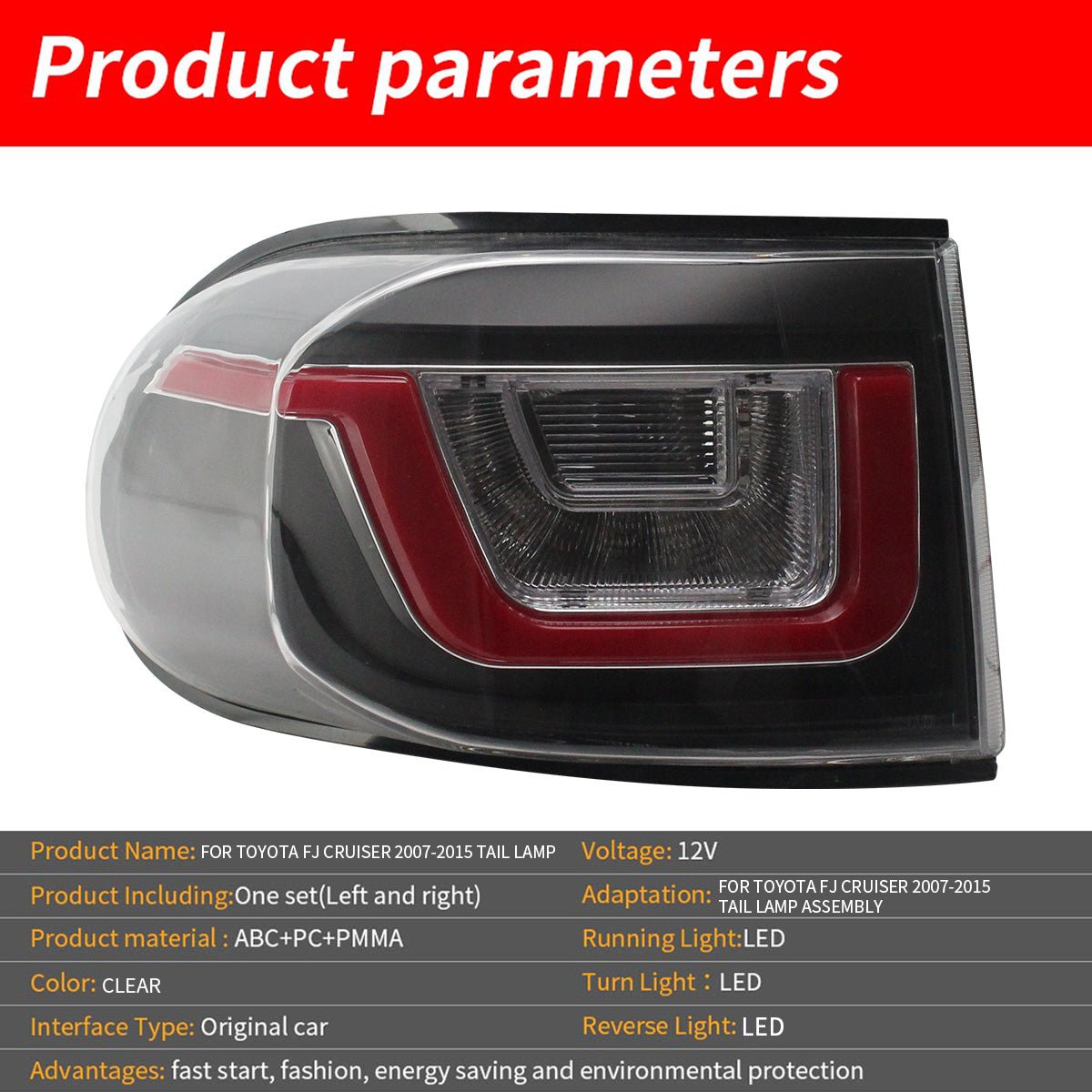 VLAND 07 - 17 FJ Land Cruiser LED Tail Lights - JDMuscleTaillightYAB-FJ-0248A-P01Clear