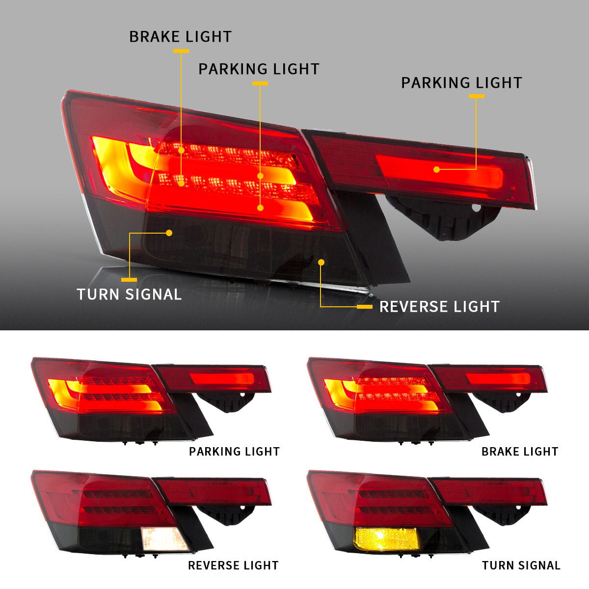 VLAND [08 - 13 Honda Accord] Inspire 8th Gen Sedan 4PCS LED Tail Lights - Not For Coupe - JDMuscleTaillightYAB-YG-0196RC-P01Red Clear（2008 - 2012）