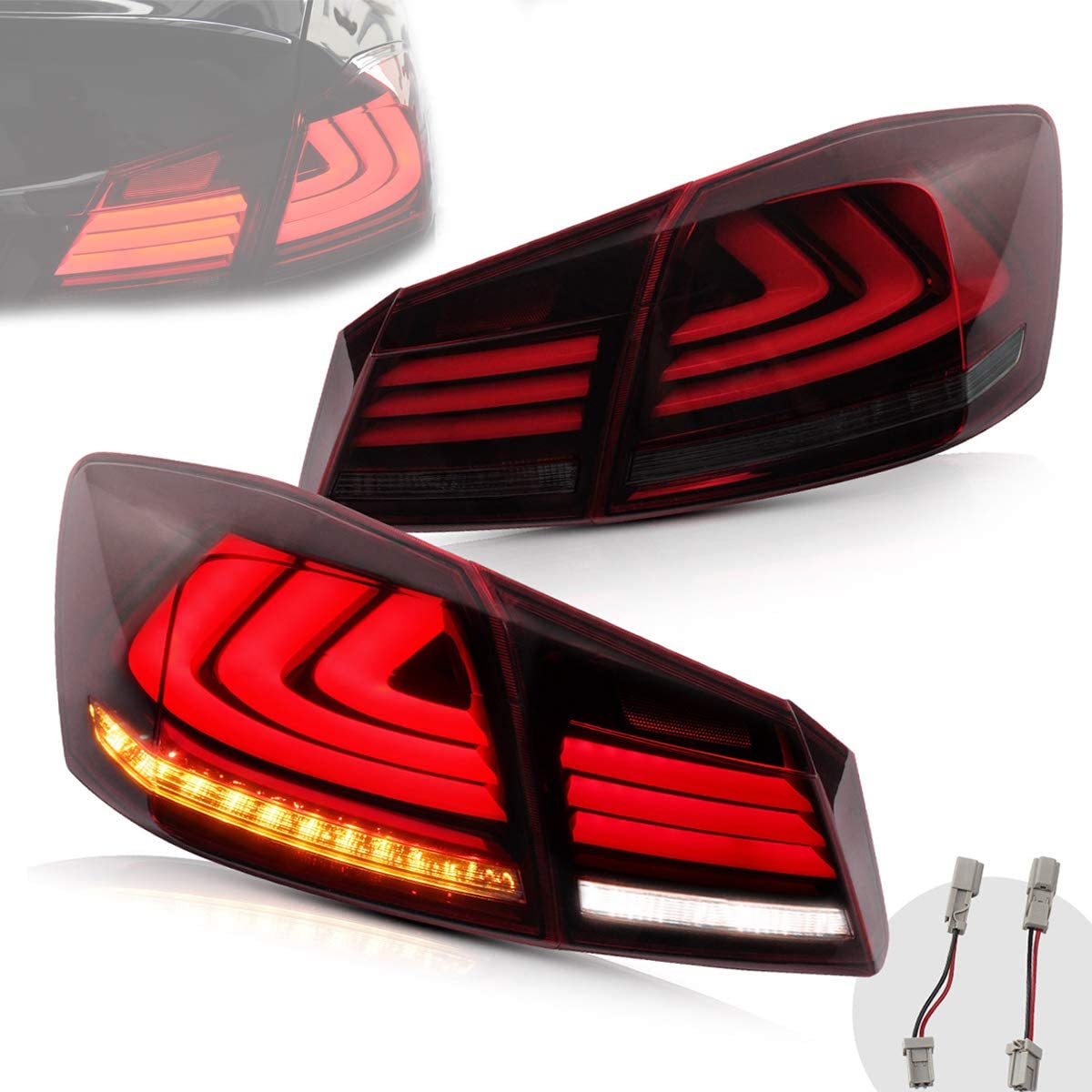 VLAND [08 - 13 Honda Accord] Inspire 8th Gen Sedan 4PCS LED Tail Lights - Not For Coupe - JDMuscleTaillightYAB-YG-0250A-RS-P01Red Smoked(2013 - 2015)