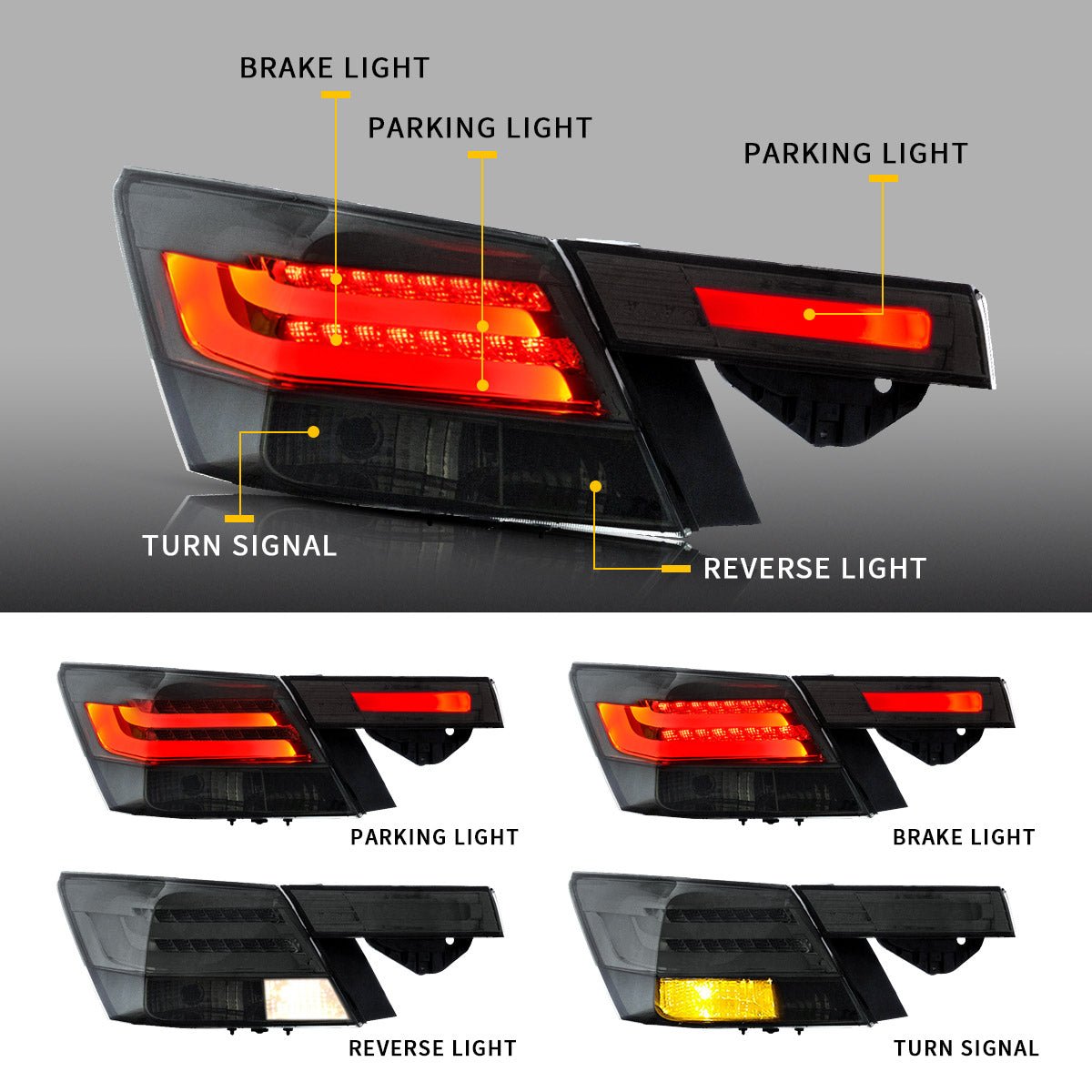 VLAND [08 - 13 Honda Accord] Inspire 8th Gen Sedan 4PCS LED Tail Lights - Not For Coupe - JDMuscleTaillightYAB-YG-0196RC-P01Red Clear（2008 - 2012）