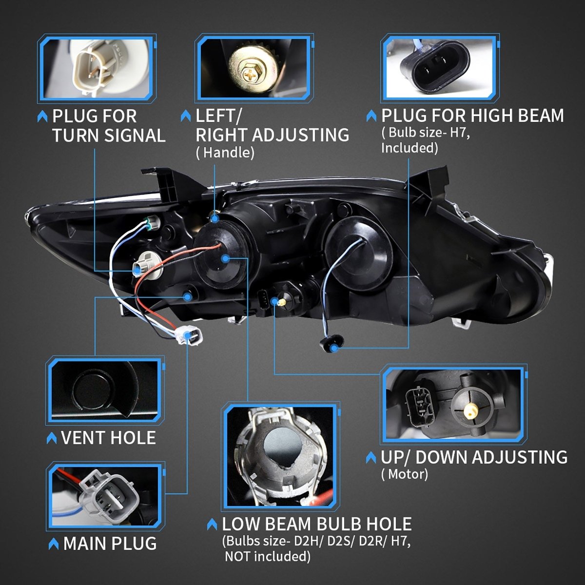 VLAND 10 - 11 Camry Base LE SE and XLE Led Projector Headlights | US Version w/Sequential - JDMuscleHeadlightYAA-KMR-0231HB-ALHD-P01LHDRegular Housing