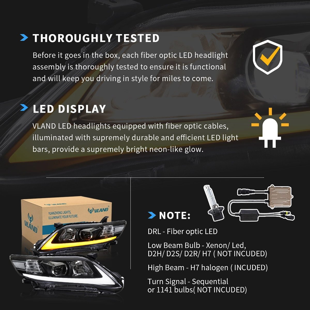 VLAND 10 - 11 Camry Base LE SE and XLE Led Projector Headlights | US Version w/Sequential - JDMuscleHeadlightYAA-KMR-0231HB-ALHD-P01LHDRegular Housing