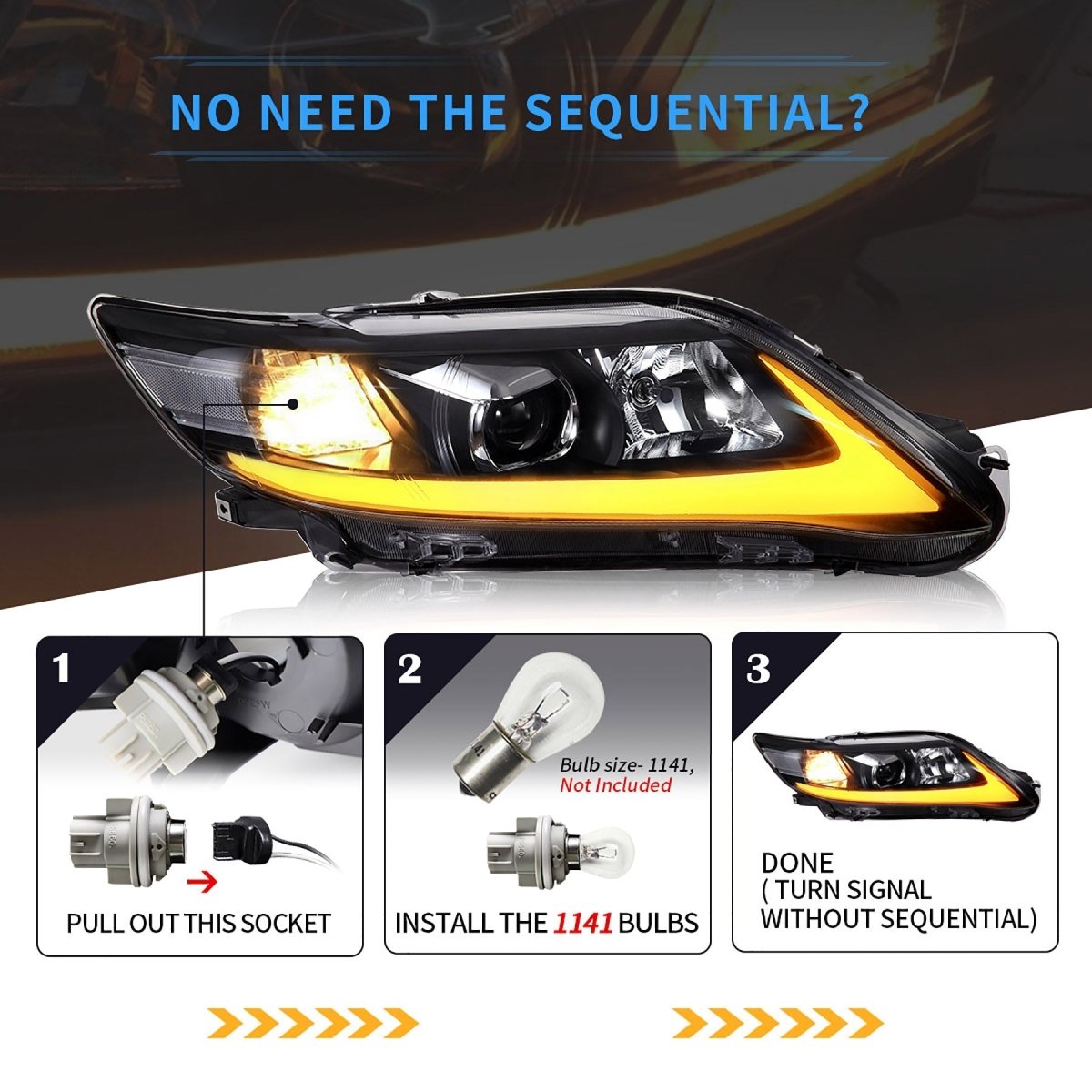 VLAND 10 - 11 Camry Base LE SE and XLE Led Projector Headlights | US Version w/Sequential - JDMuscleHeadlightYAA-KMR-0231HB-ALHD-P01LHDRegular Housing