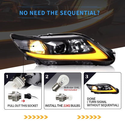 VLAND 10 - 11 Camry Base LE SE and XLE Led Projector Headlights | US Version w/Sequential - JDMuscleHeadlightYAA-KMR-0231HB-ALHD-P01LHDRegular Housing