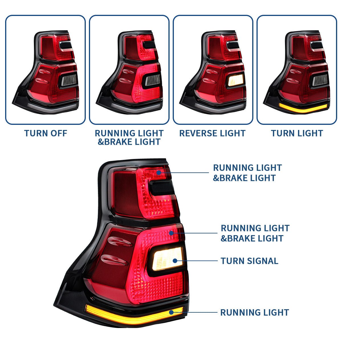 VLAND 10 - 16 Land Cruiser Prado Full LED Taillights - JDMuscleTail lightsYAB-PLD-0296HRC-P01Red Clear
