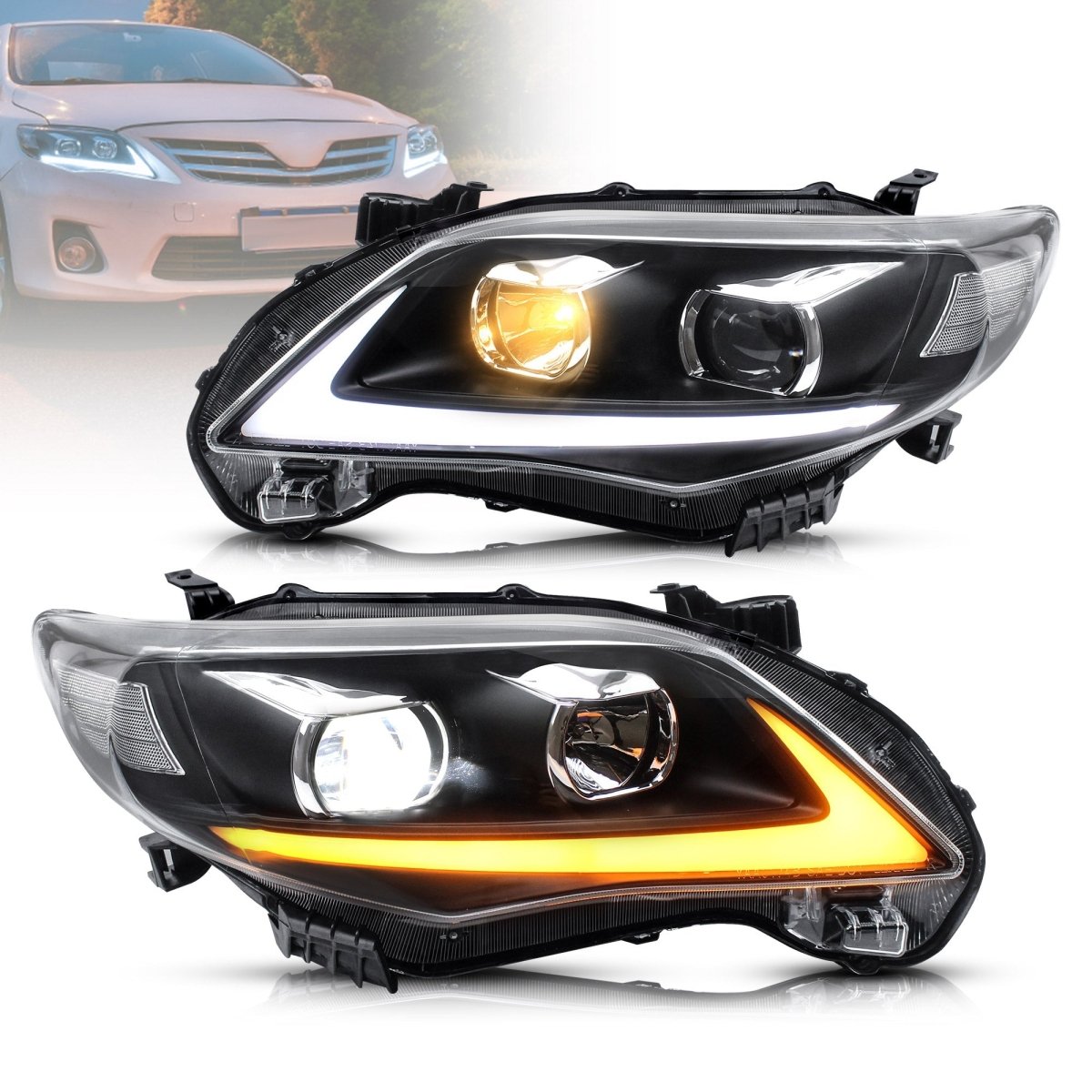 VLAND 11 - 13 Corolla LED Headlights | Bulbs are not included - JDMuscleHeadlightYAA-KLL-0174BV2-LHD-P01LHDV2 Regular Housing(American models)