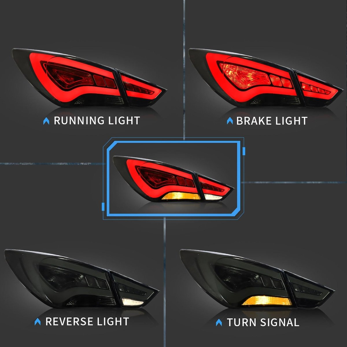 VLAND 11 - 14 Sonata 6th Gen Sedan Full LED Tail Lights - JDMuscleTaillightYAB-SNT-0209ARS-P01Red Smoked
