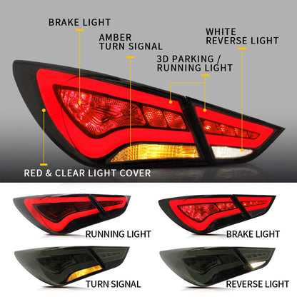VLAND 11 - 14 Sonata 6th Gen Sedan Full LED Tail Lights - JDMuscleTaillightYAB-SNT-0209ARS-P01Red Smoked