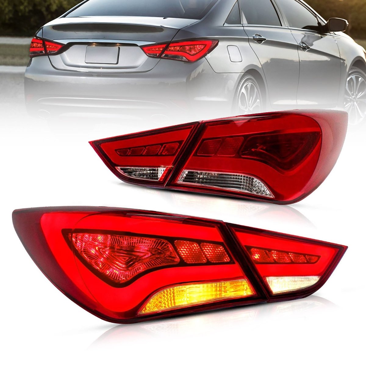 VLAND 11 - 14 Sonata 6th Gen Sedan Full LED Tail Lights - JDMuscleTaillightYAB-SNT-0209ARC-P01Red Clear