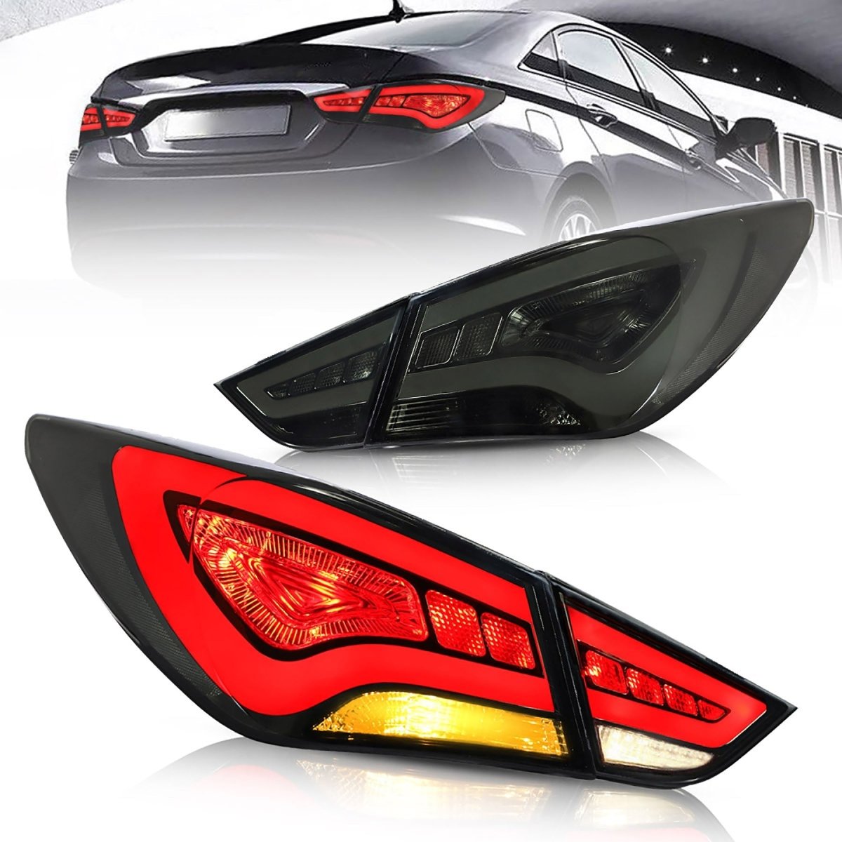 VLAND 11 - 14 Sonata 6th Gen Sedan Full LED Tail Lights - JDMuscleTaillightYAB-SNT-0209AS-P01Smoked